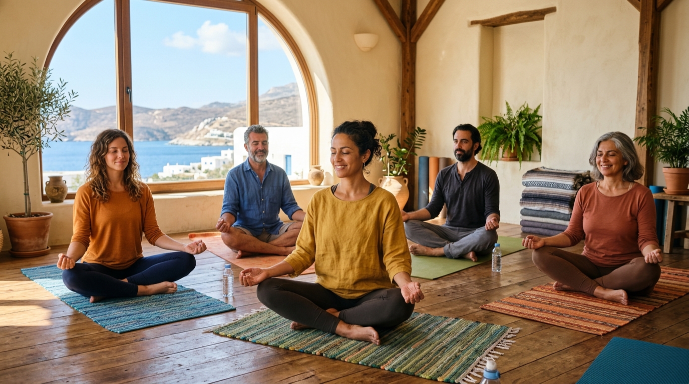 Άνθρωποι σε ήρεμη ομαδική πρακτική yoga
